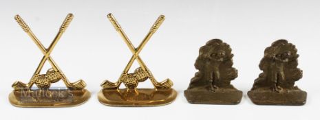 Golfing Book Ends features a pair of crossed clubs in brass, measures 6.5inch high approx and a pair