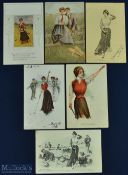 Collection of early Pictorial Comedy Romantic Golfing Postcards from 1908/20s (6) - incl James