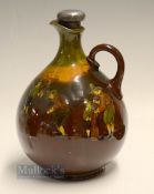 Royal Doulton Kingsware Golfing Whisky Flagon Trophy Prize c1921 - dark treacle finish decorated