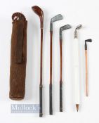 Alex Patrick Leven collection of miniature golf clubs and bag c1905-1915 - comprising a socket