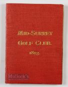 Rare 1893 Mid-Surrey Golf Club Rules, Regulations and List of Members booklet -and gilt covers -