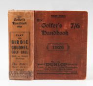 The Golfer's Handbook 1926 1335pp, plus advertisements, in red decorative cloth covers, repairs to