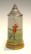 Scarce Hauber & Reuther (1876-1910) Golfing Stoneware Beer Stein - decorated with a vivid golfing
