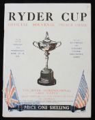 Rare 1937 Official Ryder Cup Golf Souvenir Programme - the sixth international golf match between