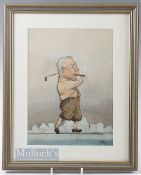 TSD Monogram - water colour, crayon and mixed media caricature golfing figure signed and dated '38