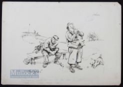 Bert Thomas (b.1883-d.1966) Original humourist pen and ink golfing sketch - with annotation 