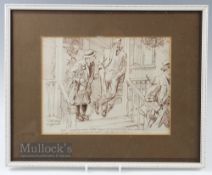 Roger March - original ink humorous golf sketch c1930 signed lower left with annotations below 