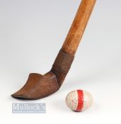 19thc Flemish/French Chloe iron club and wooden ball - fitted with thick corded grip c/w oval