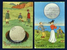 2x Early Springvale Golf Ball Advertising Coloured Postcards c1905 - both humorous with titles '