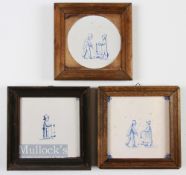 3x Early Dutch Delft Kolf/Golf Hand Painted Tiles c1800s - 3x mounted in wooden frames one with a