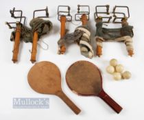 J Jacques & Son Ping Pong Table Tennis, nets with Brass and wooden pillars, 3 set plus rackets and a