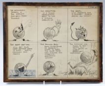 Clare Briggs (USA 1875-1930) - Scarce original golf comic strip of 6x different golf ball