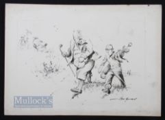 Bert Thomas (b.1883-d.1966) Original humourist pen and ink golfing sketch - with annotation 