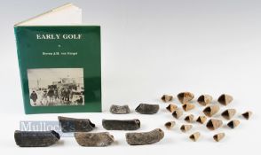 Rare Collection of 7x Early 16/17thc Kolf club heads, various ceramic moulds and reference book (24)