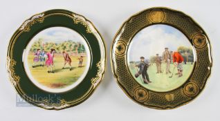 Pair of Spode Plates: One by K Pickin 'Golf at Blackheath 1775' and Antique Golf Series No.1 limited