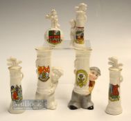 Interesting Collection of Various Ceramic Crested Ware Golf Related Items (6) 5x various golf bags