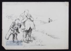 Bert Thomas (b.1883-d.1966) Original humourist pen and ink golfing sketch - with annotation 