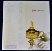 Rare Multi-Signed 2010 Ryder Cup Fully Welcome Dinner Menu - played at Celtic Manor Newport and