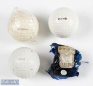 3x unused square and recessed dimple golf balls c1930/40s - Spalding Kro-flite, Dunlop Goblin and