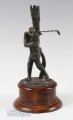 Good Britannia metal Vic. golfing figure spill vase c1890 - mounted on a naturalistic circular