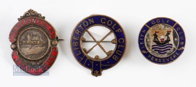 3x Edinburgh Golf Club Enamel Members Pin/Lapel Badges - for Leith, Liberton and Prestonfield Golf
