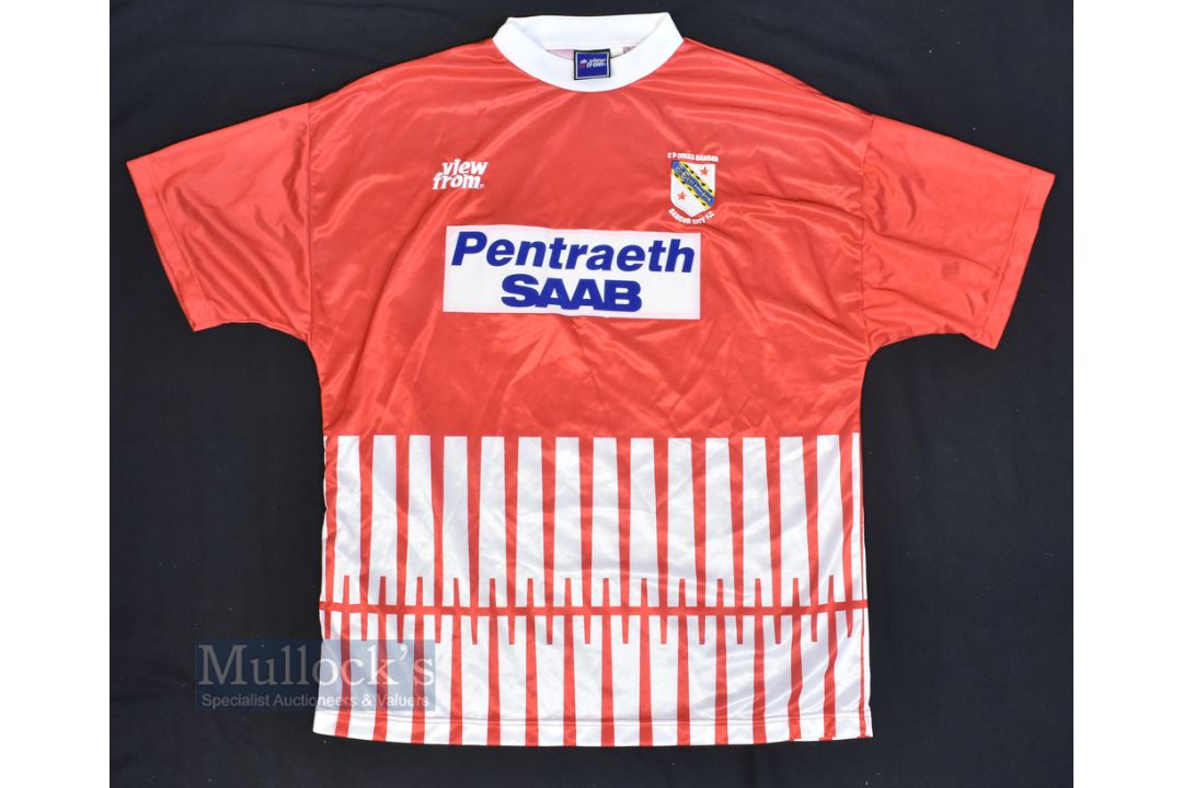 1997/98 Bangor City FC Away Football Shirt Pentreath Saab, View From, size 46/48, in red and - Image 1 of 2