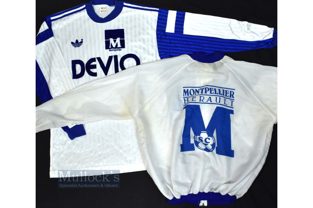 1989/90 Montpellier Home Football Shirt Adidas, Deviq, size L 42/44, in white and blue, long sleeve, - Image 2 of 3
