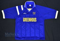 1995/97 Shrewsbury Town Home Football Shirt in blue, Greenhouse, MG Sportwear, size M, short sleeve