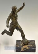 20th Century Spelter Football Figure depicting an action scene, mounted to marble base, measures 12