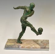 20th Century Spelter Football Figure depicting an action scene, mounted to marble base, measures 12