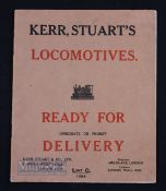 Railway - Kerr Stuart's Locomotives 1920s Catalogue - a 22 page catalogue with 15x illustrations