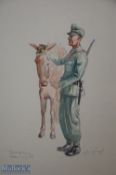 WWII Original Artwork Roman Zenzinger - water colour depiction of a German Army horse groom with a