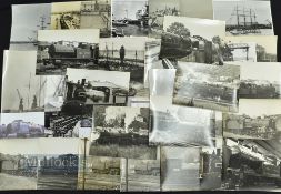 38x large Railway and Shipping related photographs a few are press photos, others have notes to
