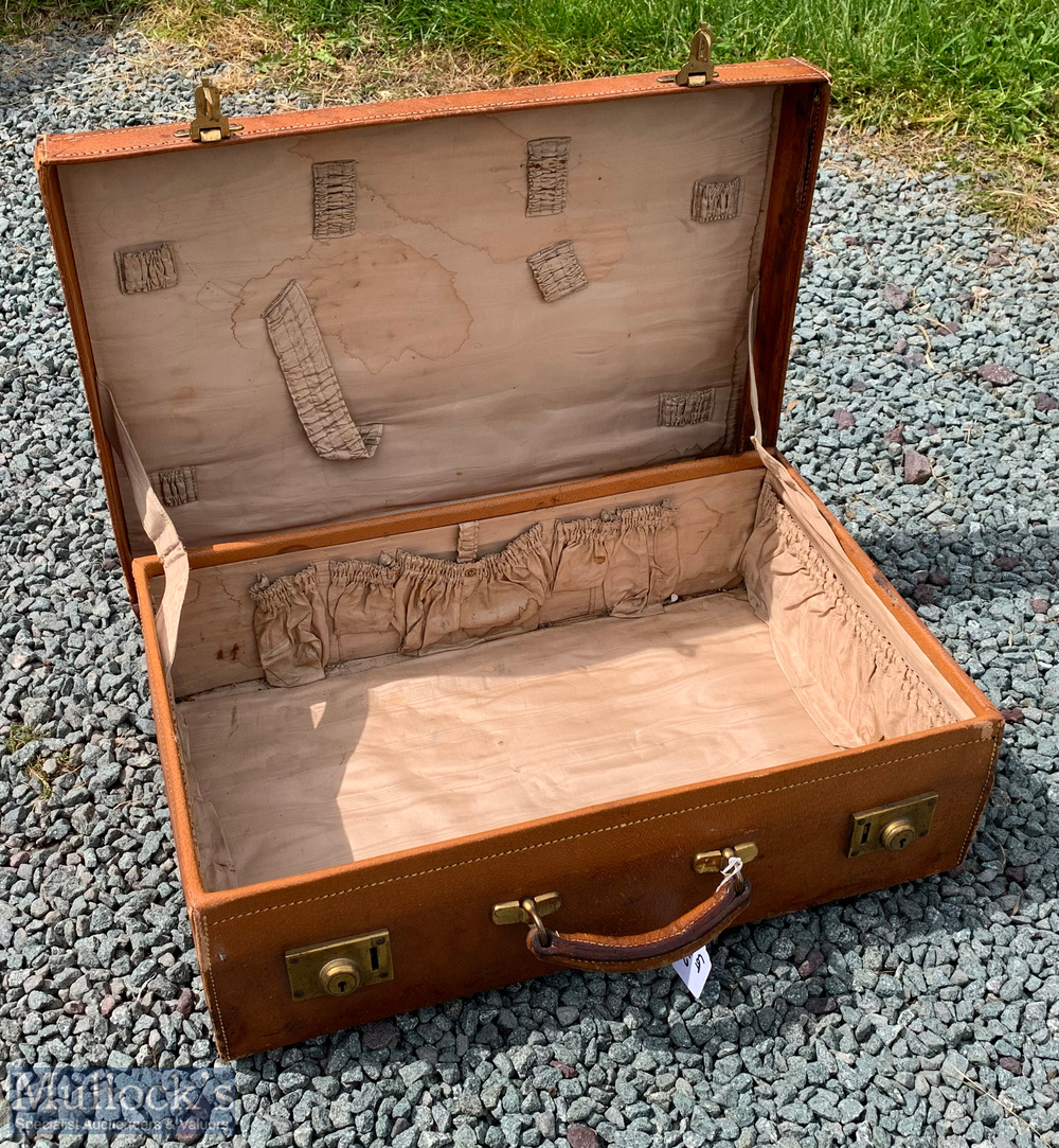 1930s Leather Suitcase with Partial Railway Labels incl Flying Scotsman from Kings Cross and a few - Image 3 of 3