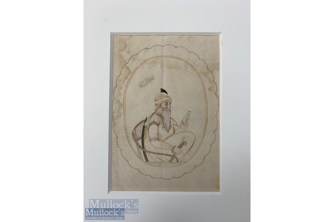India & Punjab - Sikh Miniature of the Rajah of Ranjeet Singh - unusual miniature of in oval design,