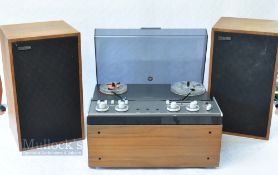 EOS Reel to Reel Music Player wooden surround with a pair of Videoton Saphir wooden speakers Revox