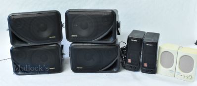 4x Genexxa Disco Speakers with pivoting mounts, plus Sony PC speakers, and PS-610 speakers (8)
