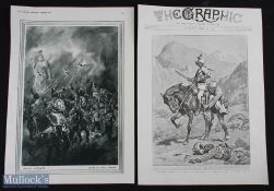 India - India's Loyalty print 1916 drawn by Lionel Edwards and 1899 A Frontier Episode: A Gallant