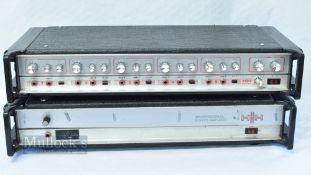 Vintage HH Electronic Amplifier and Mixing stackable two piece in metal construction, with two heavy