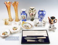 Mixed Selection of Ceramic glass and metalware items to include vases, Japan tea sets pin dishes -