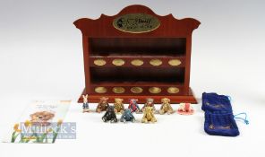 2005 Steiff Miniature Pewter Teddy Bears with Display shelf of 10 figures of Little Elephant 1893,