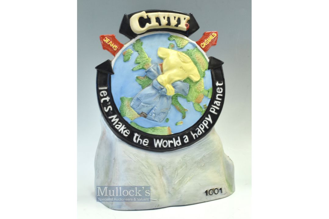 Ceramic Shop Advertising for Civvy Jeans, Let's Make the World a Happy Planet, matt glazed display