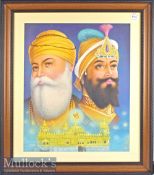 India - Calendar Art Tempra on thick paper by artist Ram Babu Singh depicts the Sikh Gurus, measures