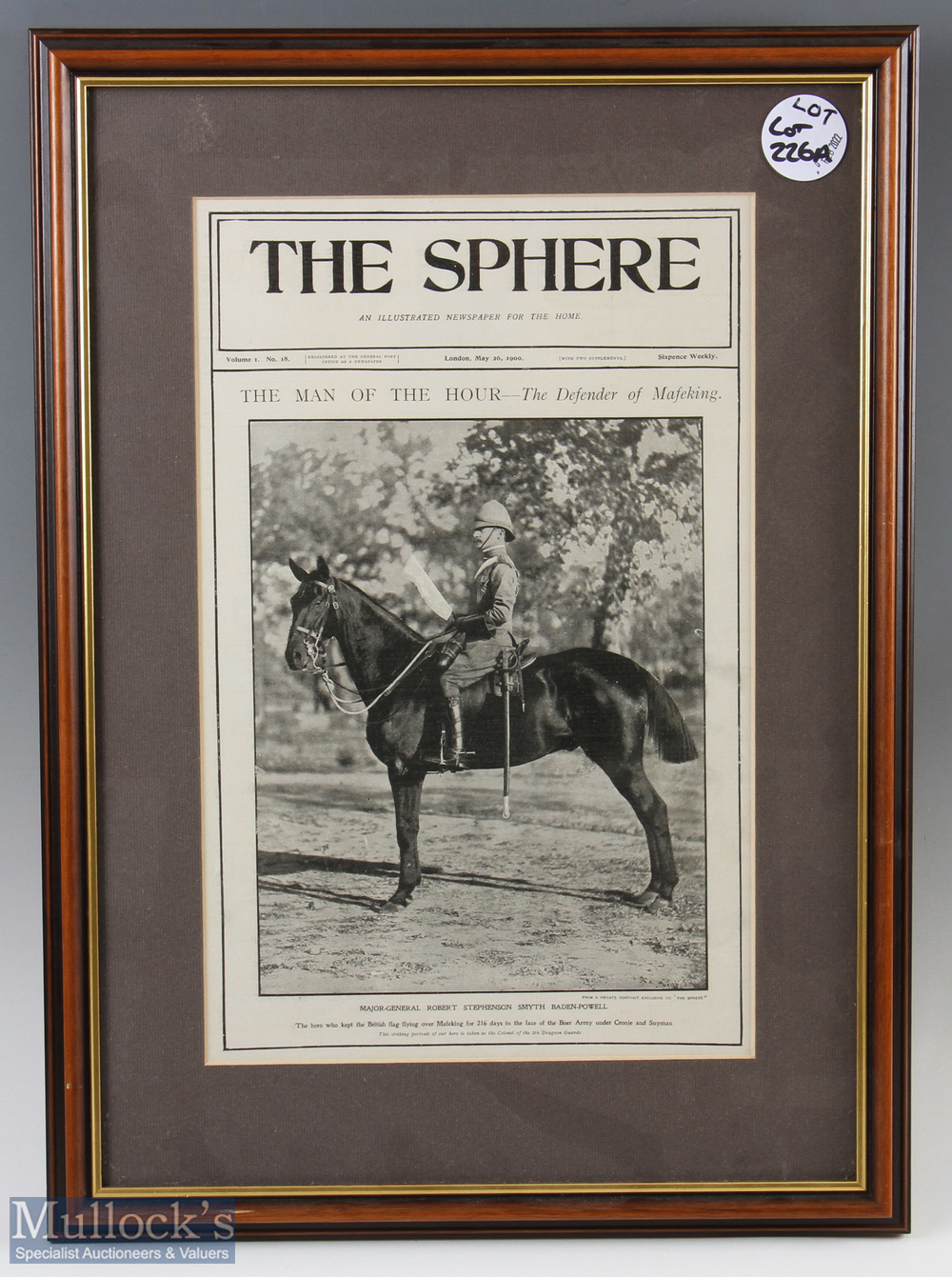 c1900 Framed Major General Robert Stephenson Smyth Baden -Powell, mounted and framed under glass