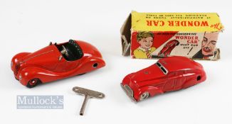 Tinplate Schuco Akustico 2002 clockwork car Made in German Zone with key, missing windscreen