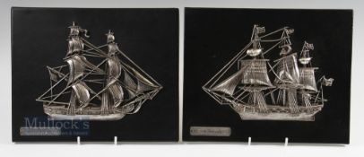 2 x Decorative Ship Navy Shipping Wall Plaques of Fragata Holanda 1800 and Bergantin US Navy 1778,