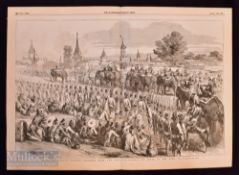1856 India Procession Large wood block engraving 'State Procession Bearing Presents From The