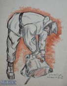 WWII Original Artwork Roman Zenzinger - of a German Soldier displaying a portrait in pencil with