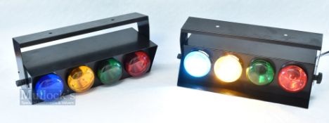 Quadra Indoor Disco Lights with mounts to top, with audio and speed dials to reverse, both with
