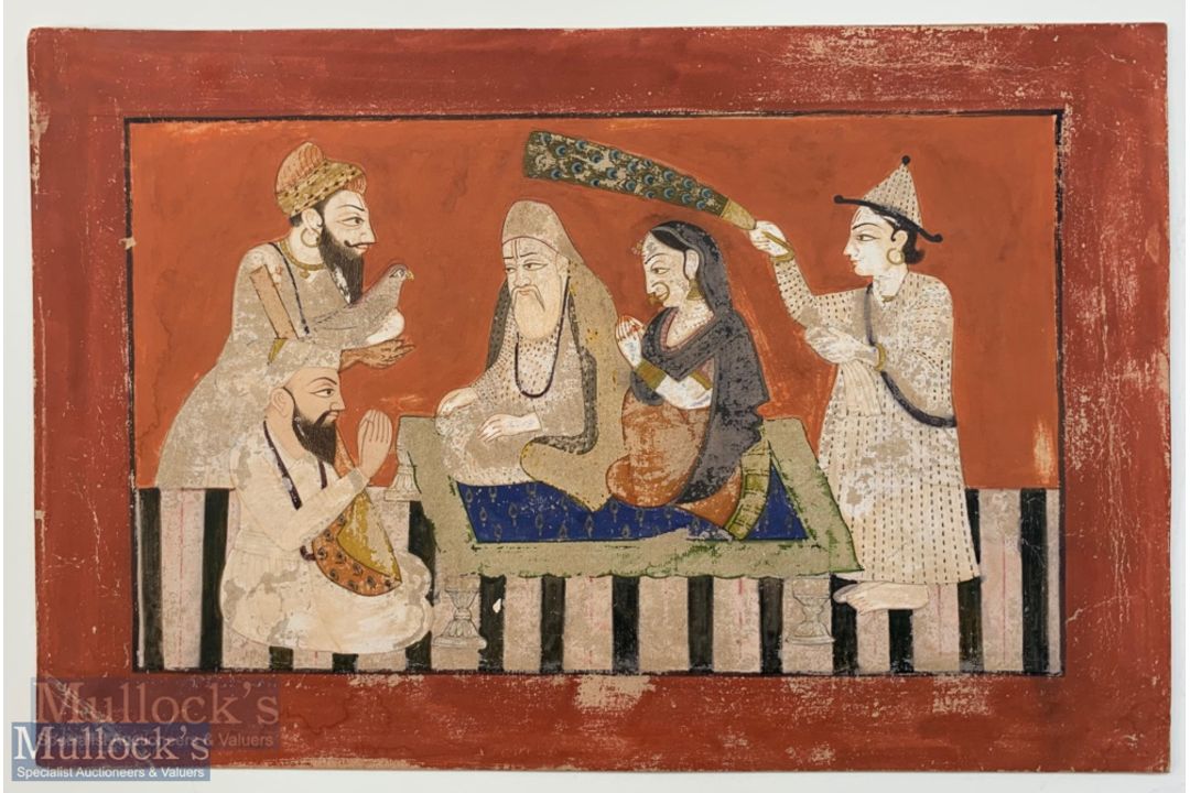 India & Punjab - Guru Nanak Miniature a Sikh school miniature of Guru Nanak seated on mat with his